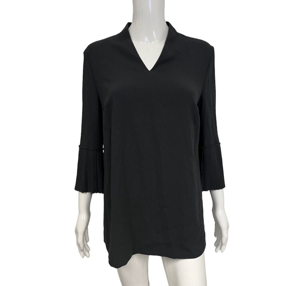 ESCADA Black Pleated V-Neck 3/4 Sleeves Blouse Top Size 38 US 8